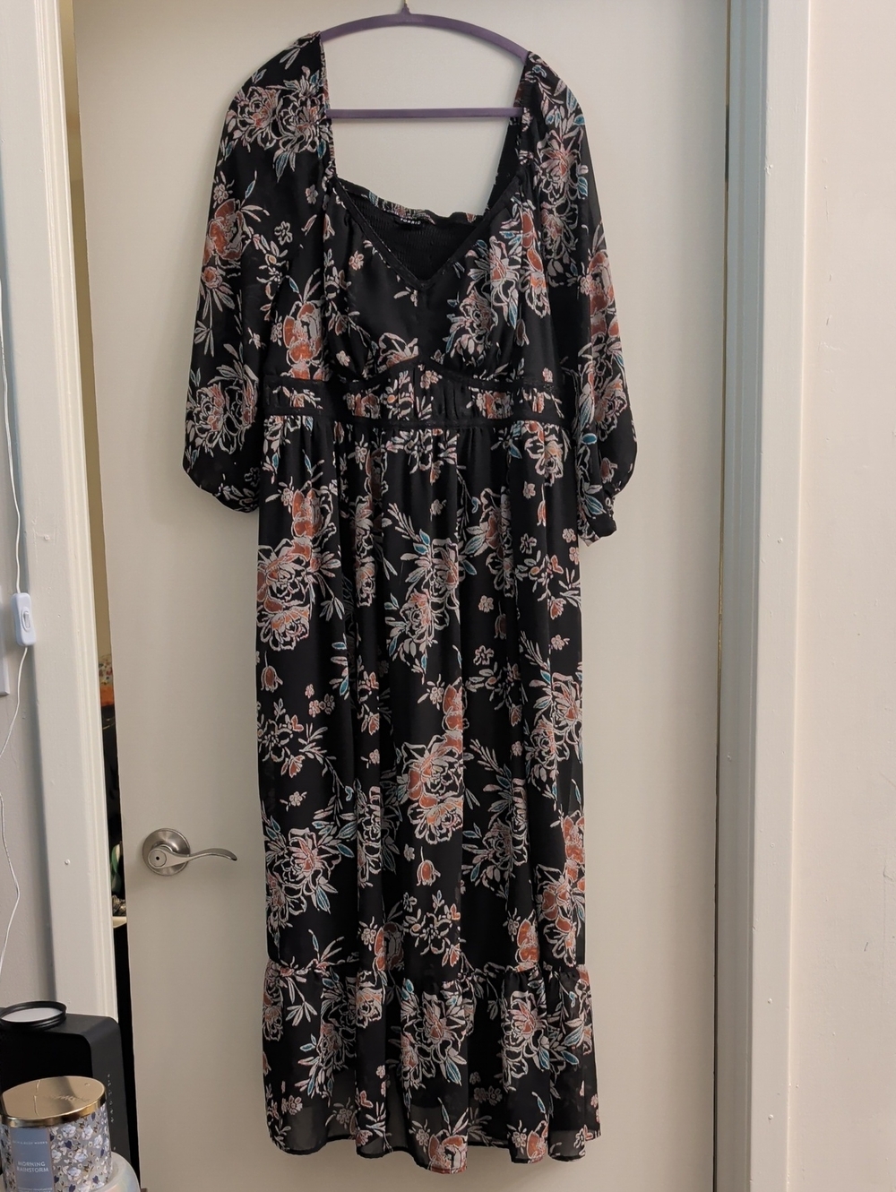 Torrid Chiffon Black Maxi Dress with Pink, Blue, And Orange Floral Print